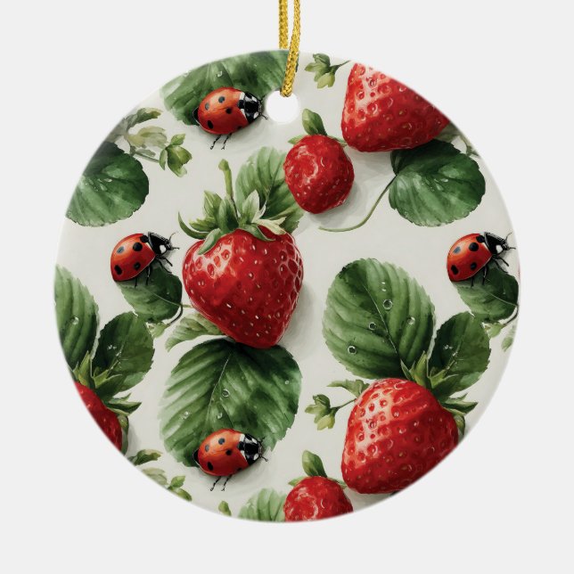 Strawberry und Ladybug Seamless Pattern Keramik Ornament (Vorne)