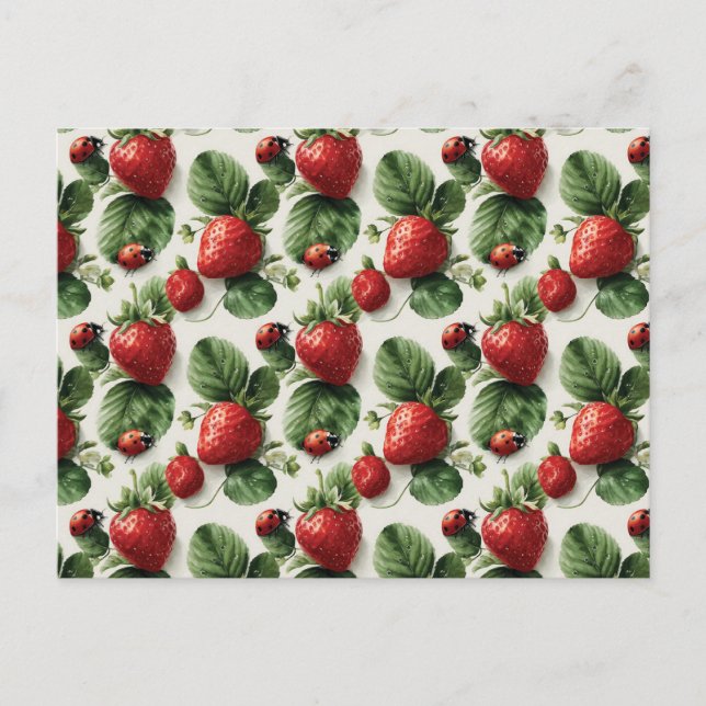 Strawberry und Ladybug Seamless Pattern Postkarte (Vorderseite)