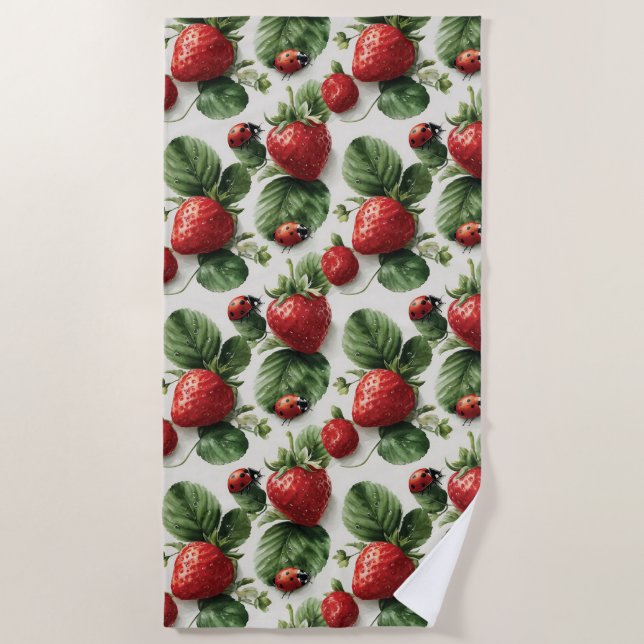Strawberry und Ladybug Seamless Pattern Strandtuch (Vorderseite)