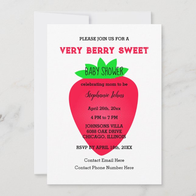 Strawberry Very Berry Sweet Baby Shower QR Code Einladung (Vorderseite)