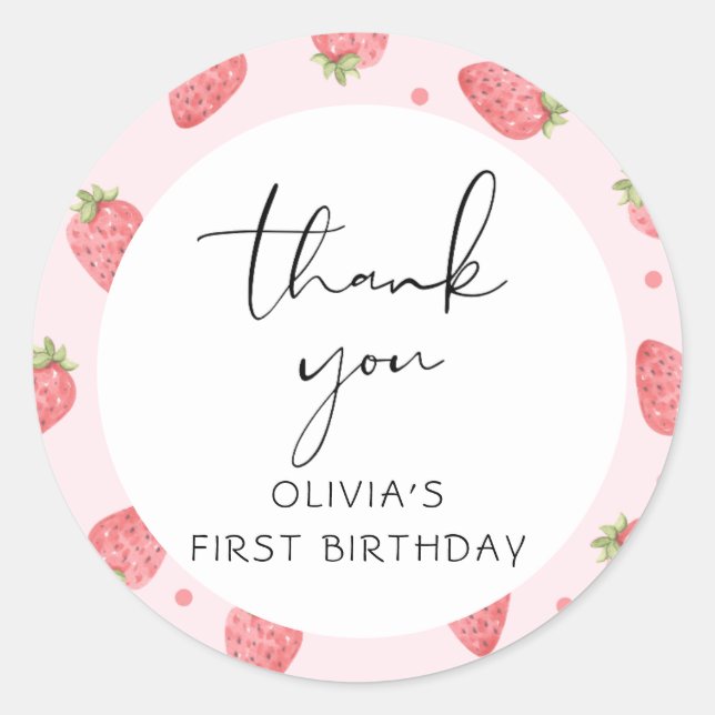 Strawberry Vielen Dank Berry Favor Geschenkartikel Runder Aufkleber (Vorderseite)
