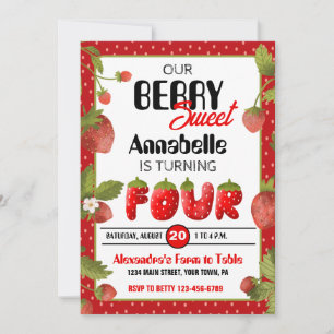 Strawberry Vierte Geburtstagsparty Einladung