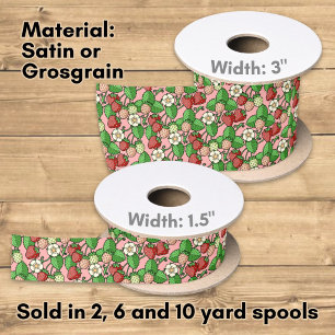 Strawberry Vine Pattern Satin Ribbon Satinband