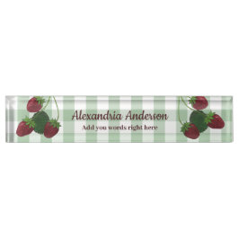 Strawberry Vine und Gingham Desk Namplate Namensplakette