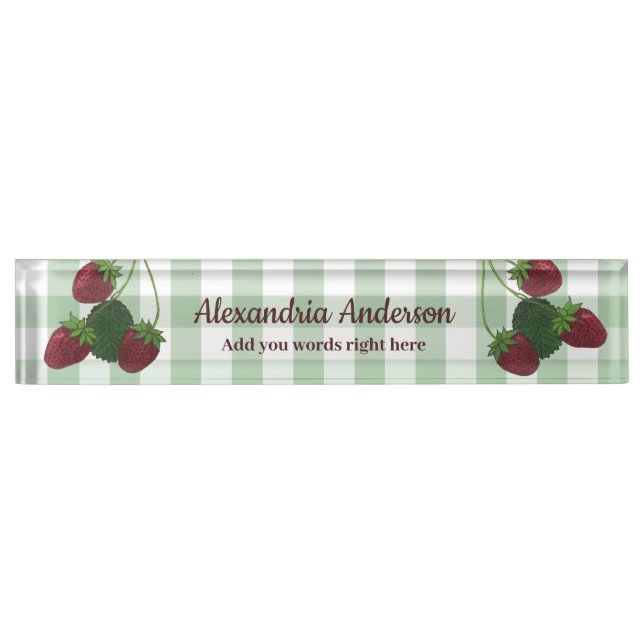 Strawberry Vine und Gingham Desk Namplate Namensplakette (Vorderseite)
