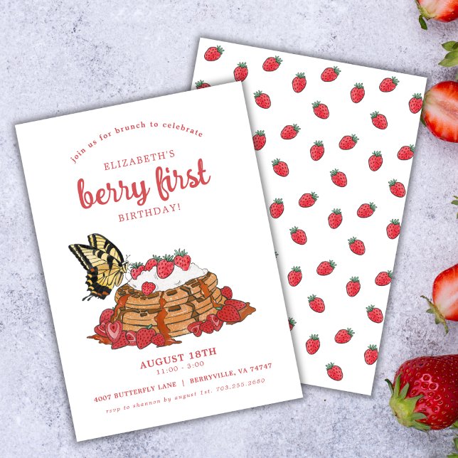 Strawberry Waffles Brunch | Berry First Birthday Einladung (Von Creator hochgeladen)