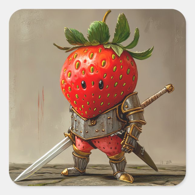 Strawberry Warrior Quadratischer Aufkleber (Vorderseite)