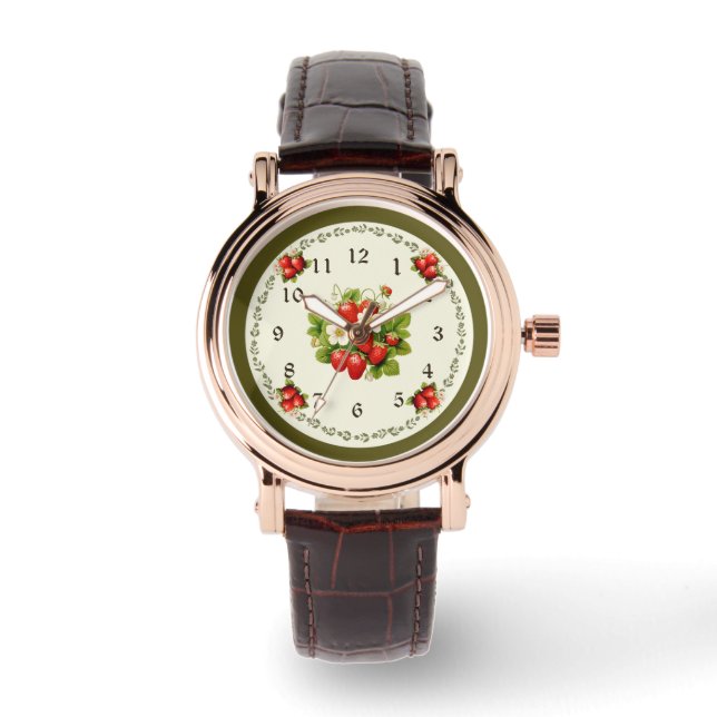Strawberry Watch Loden Green Rosegold Color Armbanduhr (Vorderseite)