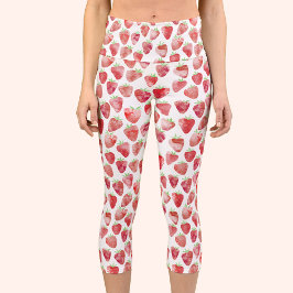 Strawberry Watercolor Capri Leggings