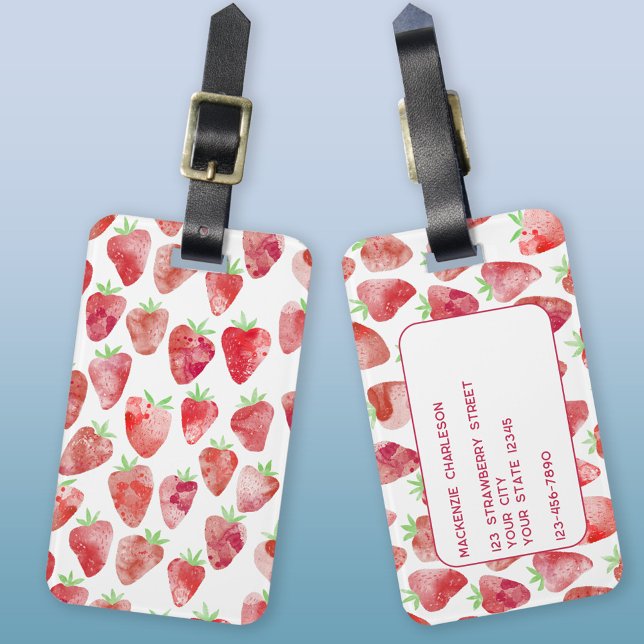 Strawberry Watercolor Gepäckanhänger (Strawberry Watercolor personalized luggage tag)