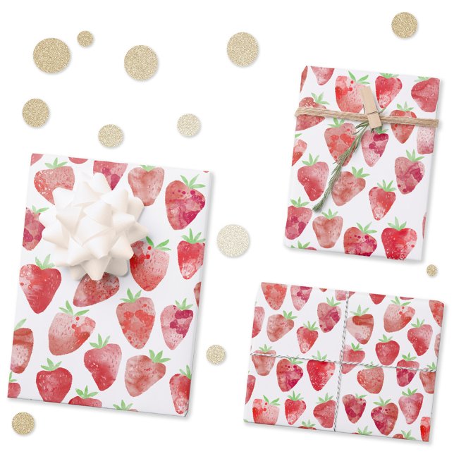 Strawberry Watercolor Geschenkpapier Set (Strawberry watercolor pattern gift wrapping paper with original art by Nic Squirrell)