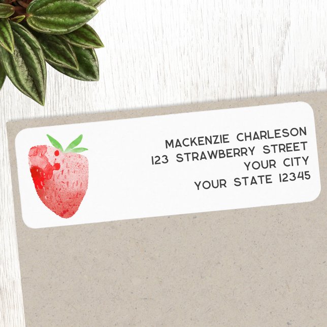 Strawberry Watercolor-Rücksendeadresse (Watercolor strawberry art custom personalized return address label)
