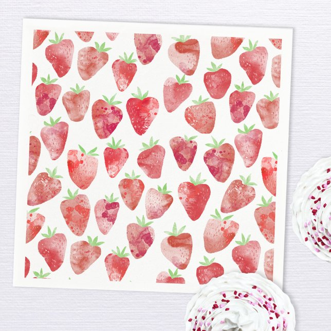 Strawberry Watercolor Serviette (Strawberry watercolor pattern paper party napkin)