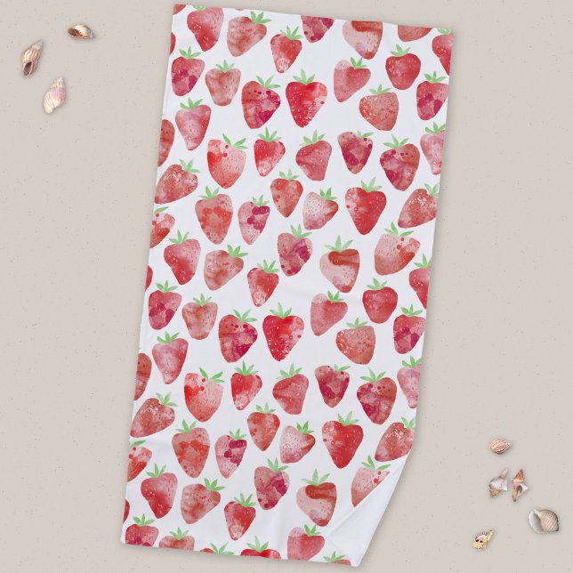 Strawberry Watercolor Strandtuch (Watercolor strawberry pattern beach towel)