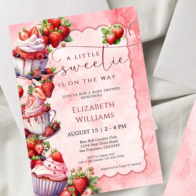 Strawberry Watercolor Sweetie Baby Shower Einladung (Von Creator hochgeladen)