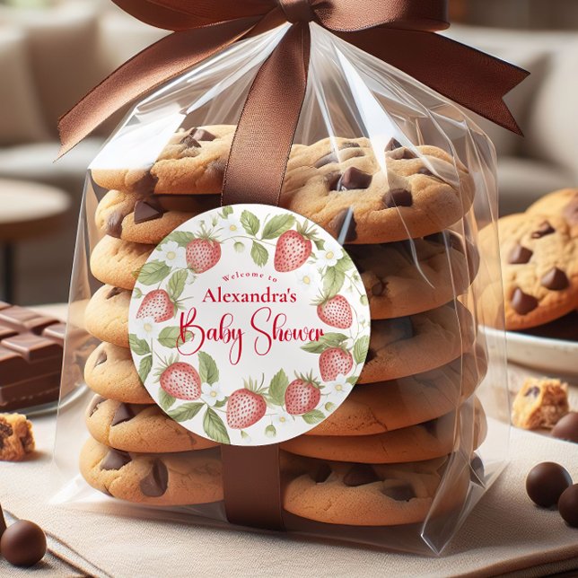 Strawberry Woodland Baby Shower Runder Aufkleber (Von Creator hochgeladen)