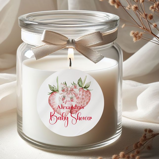 Strawberry Woodland Baby Shower Runder Aufkleber (Von Creator hochgeladen)