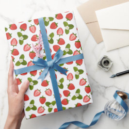Strawberry Wrapping Paper - White Geschenkpapier