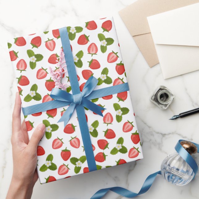 Strawberry Wrapping Paper - White Geschenkpapier (Schenken)
