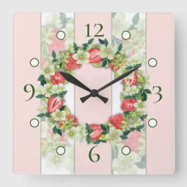Strawberry Wreath Streifenwall-Uhr Quadratische Wanduhr