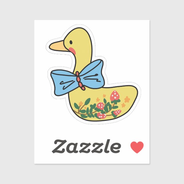 Strawberry Yellow Duck Lady With Blue Bowtie Aufkleber (Blatt)