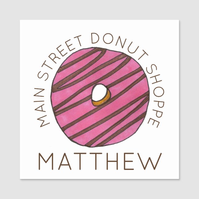 Strawberry Zebra Stripe Donut Doughnut Pastry Namensschild (Vorderseite)