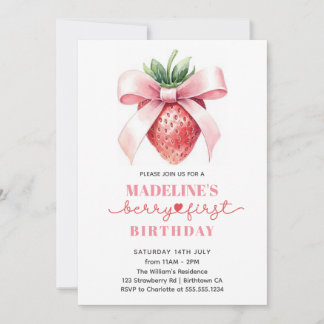 Strawberry zum ersten Geburtstag Einladung