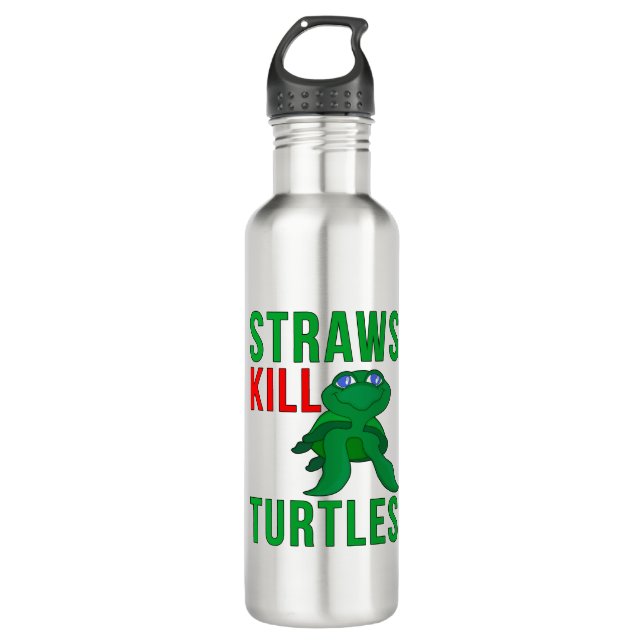 Straws Kill Turtles Edelstahlflasche (Vorderseite)
