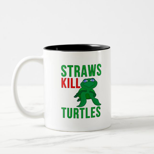 Straws Kill Turtles Zweifarbige Tasse (Links)