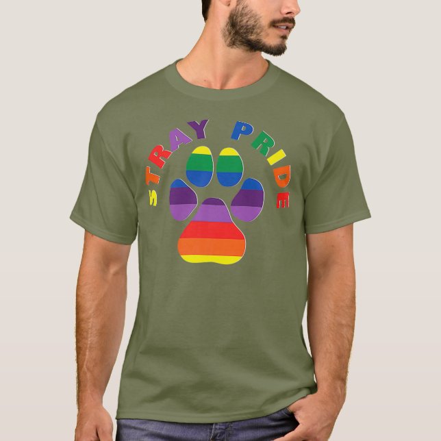 Stray Pride Cat Dog Animal Rescue Rainbow Paw T-Shirt (Vorderseite)