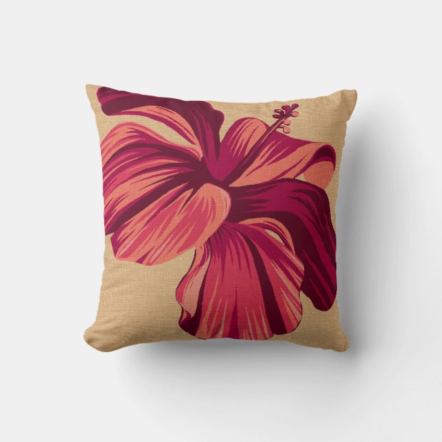 Streaky Hawaiian Hibiskus FauxLinen Square Pillows Kissen (Vorderseite)
