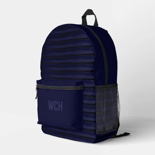 Streaky Royal Blue und Black Strip und Name Bedruckter Rucksack (Rückseitige Ecke Rechts)