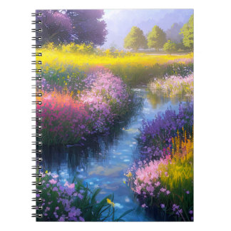 Stream im Feld der Blüten Notizblock