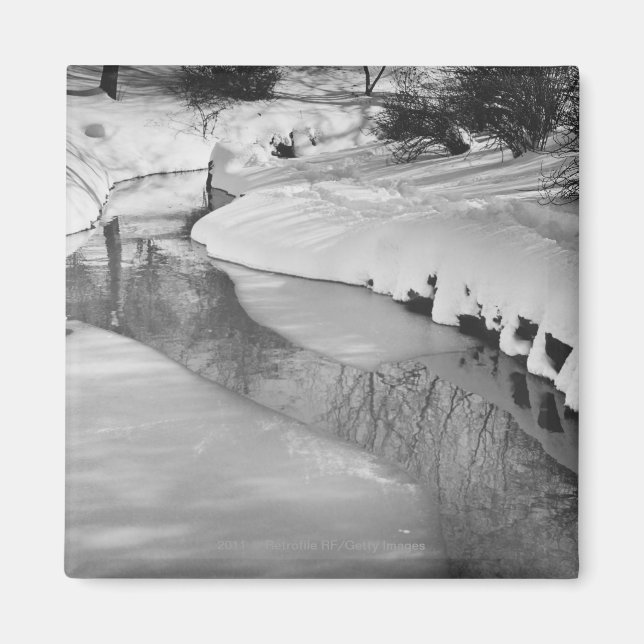 Stream im Winter B&W Magnet (Vorne)