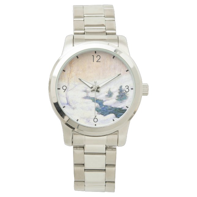 Stream in einer Schneewinterlandschaft (Weihnachts Armbanduhr (Vorderseite)