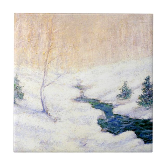 Stream in einer Schneewinterlandschaft (Weihnachts Fliese (Vorderseite)