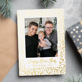 Streamer und Confetti Happy New Year Foto Folien Feiertagskarte