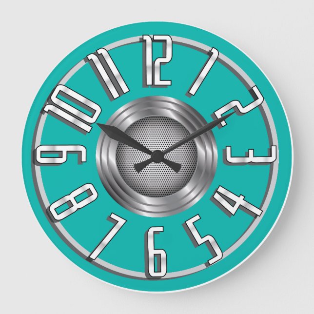 Streamline Art-Deco-Wand-Uhr - Aqua Große Wanduhr (Vorderseite)