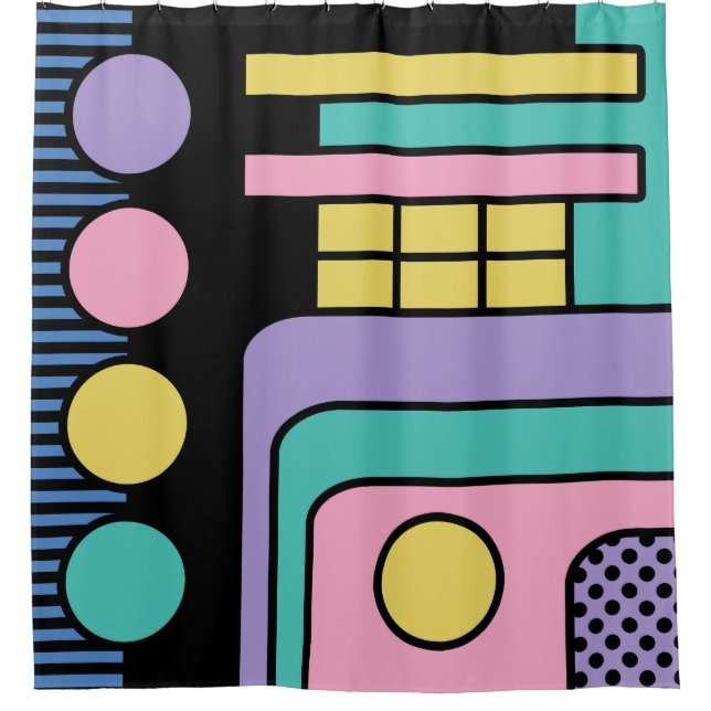 Streamline Moderne Retro Style Geometric Design Duschvorhang (Vorderseite)