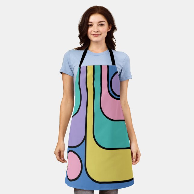 Streamline Moderne Retro Style Geometric Design Schürze (Getragen)
