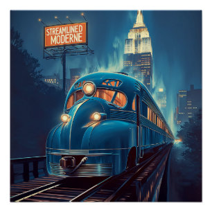 Streamline-Moderne Vintage New York Express Poster