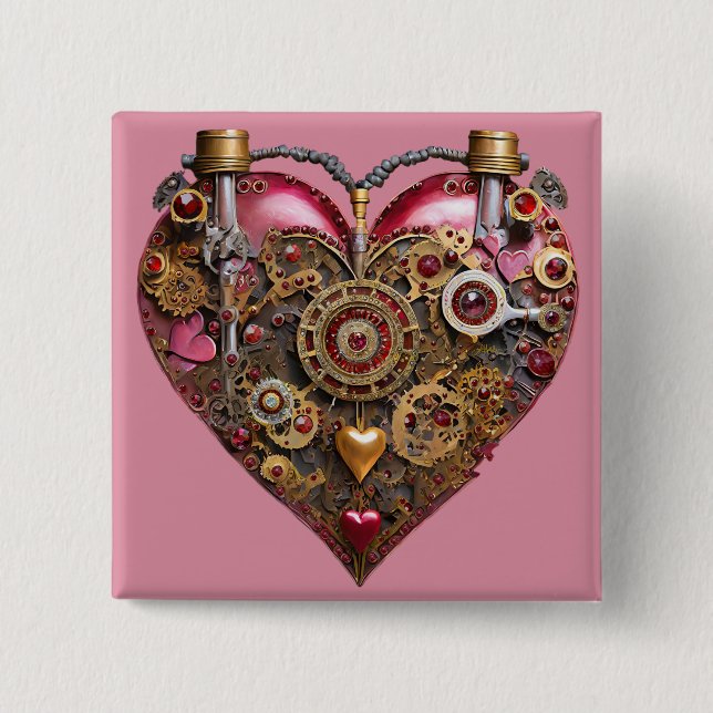 Streampunk Heart Ruby Valentine Button (Vorderseite)