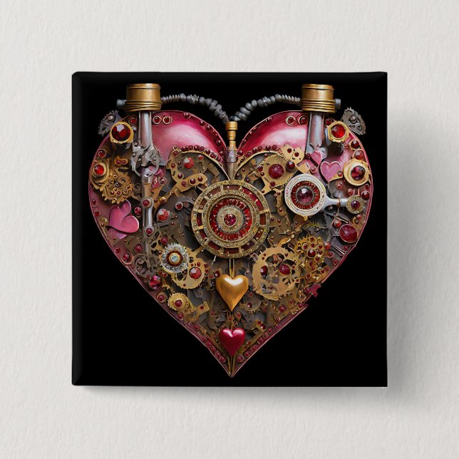 Streampunk Heart Ruby Valentine Button (Vorderseite)