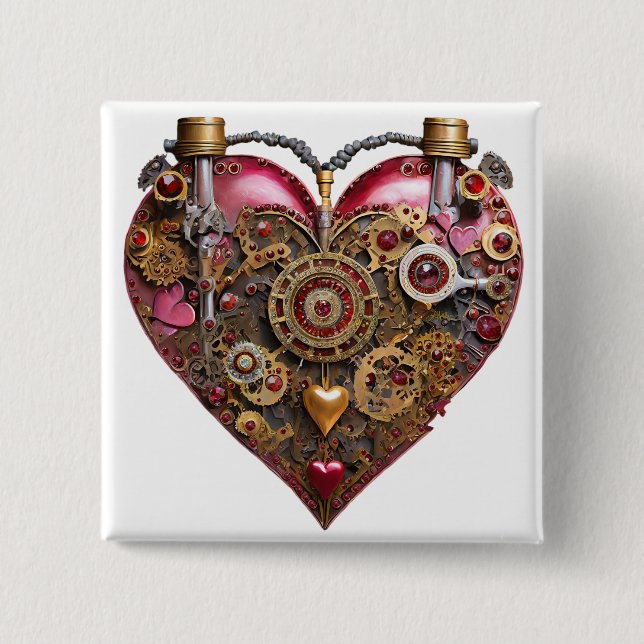 Streampunk Heart Ruby Valentine Button (Vorderseite)