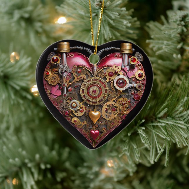 Streampunk Heart Ruby Valentine Keramik Ornament (Baum)