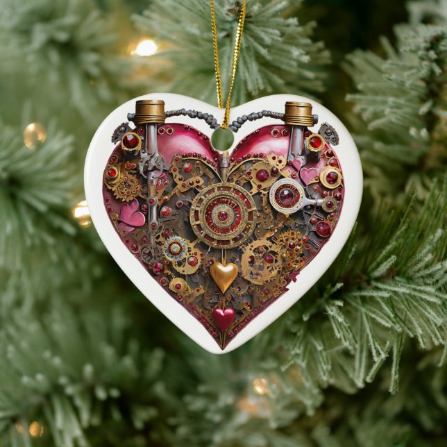 Streampunk Heart Ruby Valentine Keramik Ornament (Baum)
