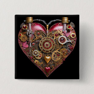 Streampunk-Herz-Rubin-Valentinstag Button