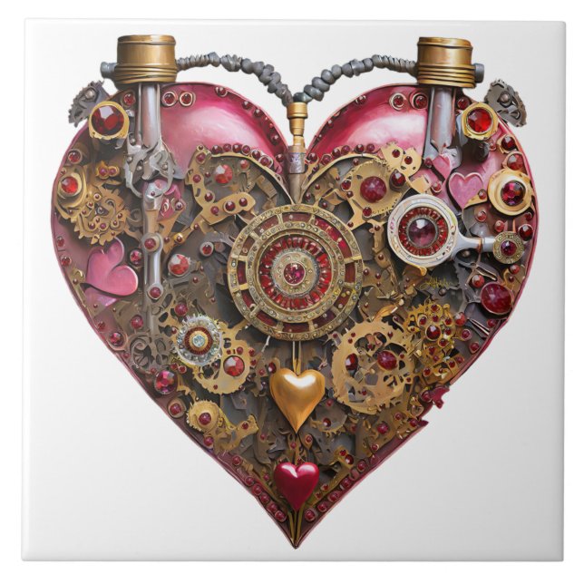 Streampunk-Herz-Rubin-Valentinstag Fliese (Vorderseite)
