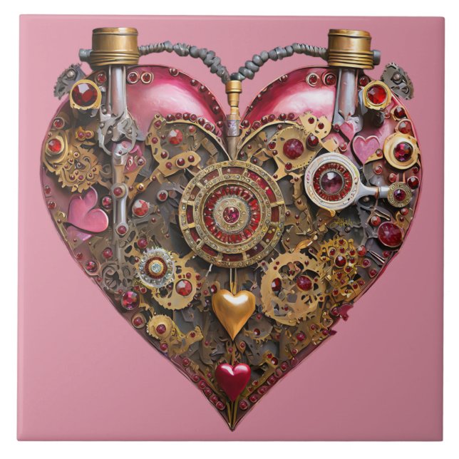 Streampunk-Herz-Rubin-Valentinstag Fliese (Vorderseite)