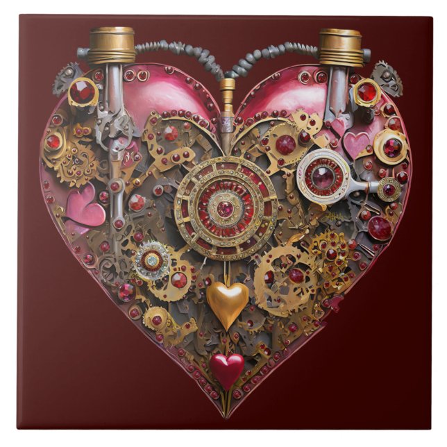 Streampunk-Herz-Rubin-Valentinstag Fliese (Vorderseite)